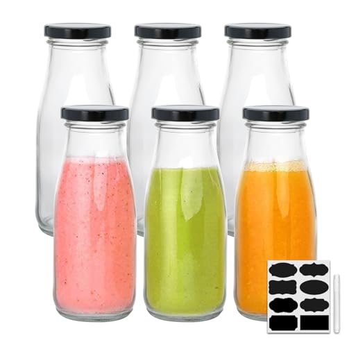 QAPPDA 12 oz Glass Bottles, Clear Glass Milk Bottles with Black Lids - color: Black Lid