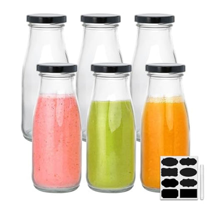 QAPPDA 12 oz Glass Bottles, Clear Glass Milk Bottles with Black Lids - color: Black Lid