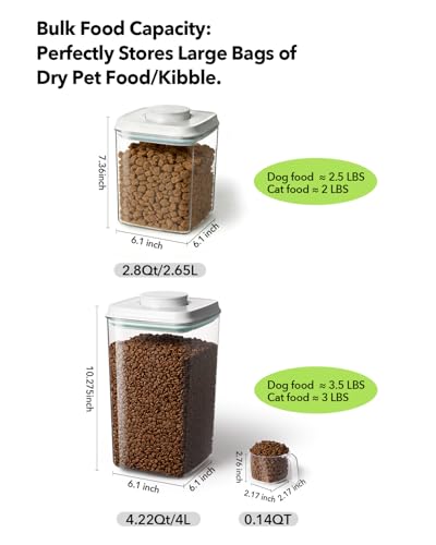 Dog Food Storage Containers Set with One-Touch Lid, 2-Pack (2.8 QT / 2.65 L) BPA-Free Cat Food Storage Container，Stackable Durable PET, Best for Dog Treats, Supplements & Daily Feeding - color: 2.8QT*2