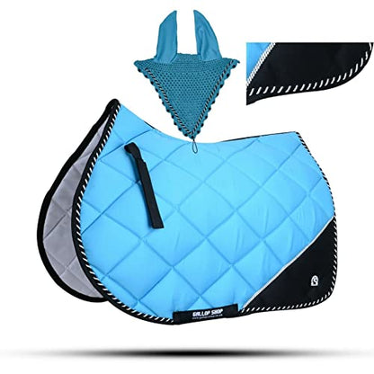 Quilted English Saddle Pad, Matching Ear Bonnet Set Breathable Riding Numnah Shock Absorbing Padding for Jumping, Schooling - color: Storm Cloud Grey