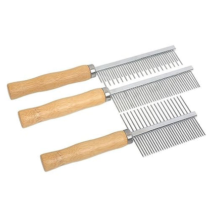 Professional Metal Dog Grooming Comb | 3 PCS Wooden Handled Pet Comb for Dogs and Cats | Removes Tangles, Dematting, Detangling | Great for Matted Hair
