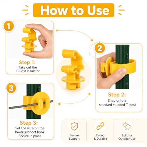 T Post Insulators Electric Fence 200 Pcs Standard Snug-Fitting T-Post Clips Holding Insulators for Agricultural and Ranchers
