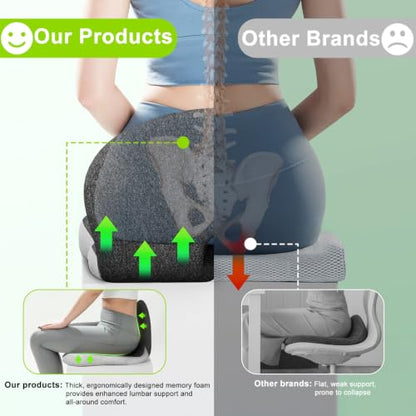 Seat Cushion, Seat Cushions for Office Chair, Ergonomic Coccyx Cushion, Breathable Non-Slip Memory Foam Pad for Long Sitting, Gaming Chair & Car Seat - color: Dark + Light Gray
