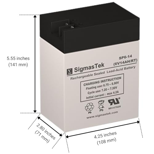 SigmasTek Parmak DF-SP-LI 6V Solar-Pak Fence Charger Compatible Battery, 6V 14Ah RT SP6-14 (RT)
