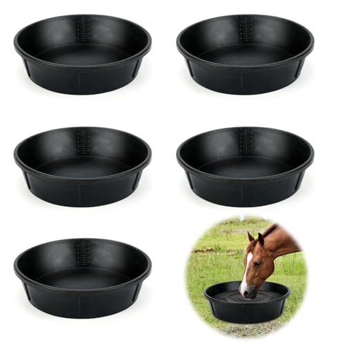 5Pcs Heavy Duty Rubber Feeder Pan, 12Q/3Gal Horse Feed Pan - color: Black-5 Pcs, size: 3Gal(12Q)