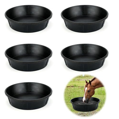5Pcs Heavy Duty Rubber Feeder Pan, 12Q/3Gal Horse Feed Pan - color: Black-5 Pcs, size: 3Gal(12Q)