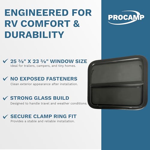 RV Window 24" x 22" - Vertical Slider with Screen & Trim Ring fits 2" Wall Thickness - Replacement for Campers, Trailers (23 3/4" x 21 3/4" Cut-Out)