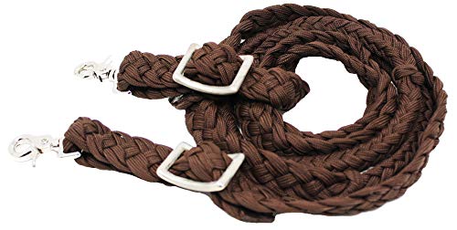CHALLENGER Roping Knotted Horse Tack Western Barrel Reins Nylon Braided 8 Ft. Purple Snaps 60709 - color: Brown