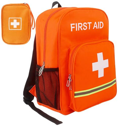 First Aid Backpack Empty, Orange Emergency Medical Backpack with Portable Bag for Pet First Aid Kits, Home, Car, Travel, Camping, Emergency Supplies Storage 15.8x11.8x6.3 inch