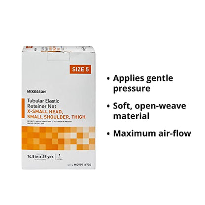 McKesson Tubular Elastic Retainer Net Dressing, Non-Sterile, XS Head, Small Shoulder, Thigh, Size 5, 14 1/2 in x 25 yd, 1 Count, 2 Pack - size: Size 5 1 Count (Pack of 2)