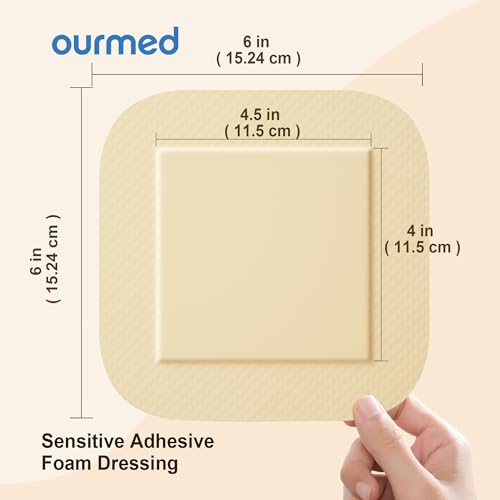 Ourmed Silicone Foam Dressings(6"x 6" - 10 Packs) with Tender Adhesive Border, Sterile Advanced Absorbent Bandage, Wound Care for Bed Sores, Pressure Ulcers, Foot Diabetic Ulcer - size: 6"x 6" (10 Packs)