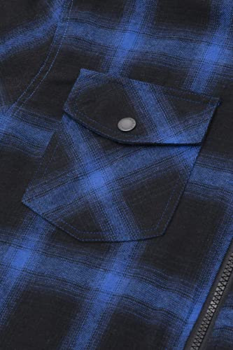 ZENTHACE Men's Sherpa Lined Full Zip Hooded Plaid Shirt Jacket - color: Blue/Black, size: Small
