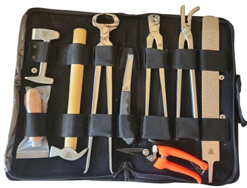 Horse Farrier Hoof Tool Kit (8 Piece) with Carry Bag Horse Equine Metal Shears Farriers Hoof Nipper Cutter Handle Knife Stable Supplies Professional Hoof Trimming Tools