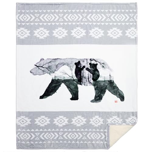 Carstens, Inc. Dean Crouser Plush Sherpa Fleece Oversized Throw Blanket 54" x 68", Mama Bear & Cubs - color: Mama Bear & Cubs
