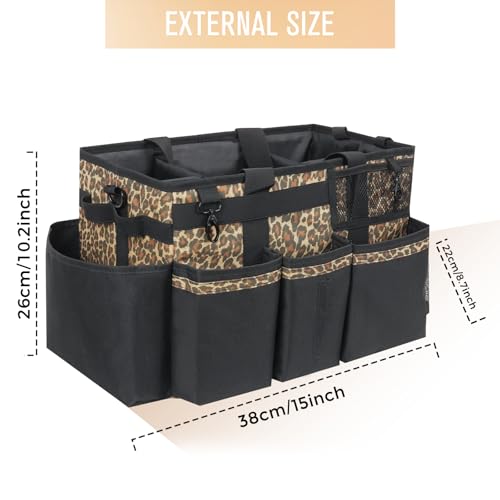 SCAVATA Wearable Cleaning Caddy, Cleaning Caddy Supplies Organizer with Handle & Shoulder Straps for Housekeepers, Under Sink & Car Cleaning Tool Organizers Bag with 4 Foldable Divider (Leopard) - color: Leopard
