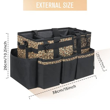SCAVATA Wearable Cleaning Caddy, Cleaning Caddy Supplies Organizer with Handle & Shoulder Straps for Housekeepers, Under Sink & Car Cleaning Tool Organizers Bag with 4 Foldable Divider (Leopard) - color: Leopard