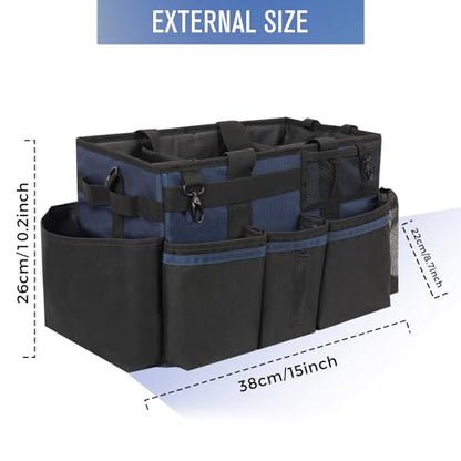 SCAVATA Wearable Cleaning Caddy, Cleaning Caddy Supplies Organizer with Handle & Shoulder Straps for Housekeepers, Under Sink & Car Cleaning Tool Organizers Bag with 4 Foldable Divider (NavyBlue) - color: NavyBlue