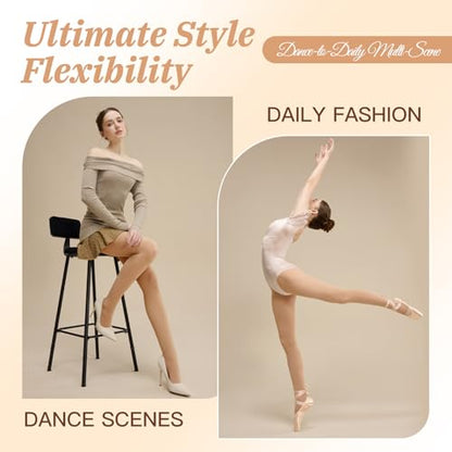 MANZI Women's Stirrup Tights Convertible Dance Tights Adult Women for Ballet Pack of 2 - color: Caramel, size: Small-Medium