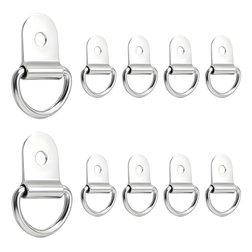 10 PCS D-Ring Tie Down Anchors, Small Metal Cargo Surface Mount Lashing Rings, Heavy Duty Anchor Points Load-Bearing Brackets for Van Truck Trailer Boat Cargo Securing (Silver) - color: Silver