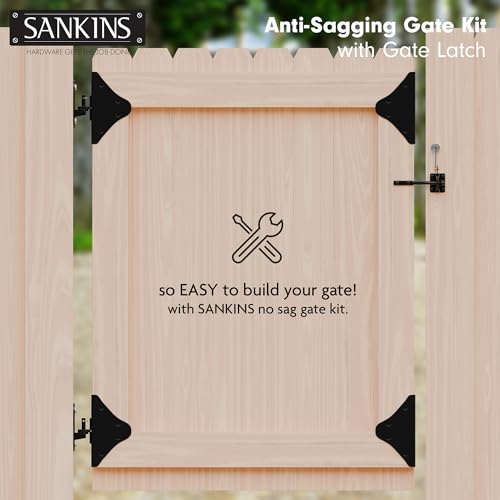 Anti Sag Gate Frame Kit Hardware, 90 Degree Right Angle Gate Hinges, Gate Fence Kit with Gate Latch for Wooden Fence, Driveway Gates, Corral Gates, Wood Windows
