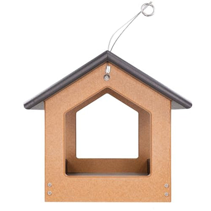 DutchCrafters Amish USA Made Recycled Plastic Large Hanging Modern Fly Through Covered Roof Open Platform Tray Bird Feeder for Outdoors, Garden, Yard (Black & Bright Cedar) - color: Black & Bright Cedar