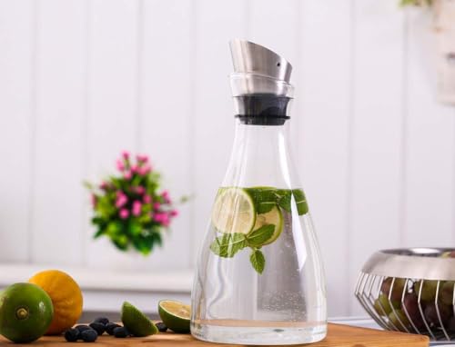 Purefold 44 Oz Borosilicate Glass carafe with Lid 1.3 Liter Glass Pitcher | For iced tea, coffee, juice and cold water. Dishwasher safe, fridge friendly. BPA free glass, leakproof Stainless Steel lid. - size: 44 Ounces