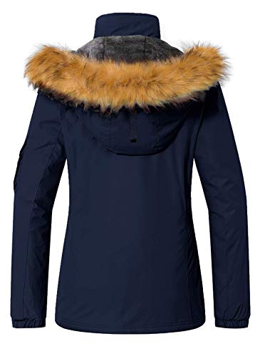 Wantdo Women's Waterproof Ski Jacket Windproof Winter Snow Coat Mountain Snowboarding Jackets Outdoor Fleece Parka - color: Navy, size: Medium