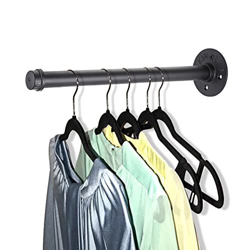 Sumnacon 2 Pack 14 Industrial Pipe Wall Mounted Clothing Rack Bar -- Metal Garment Bracket Frame - color: Black, size: 14 Inch