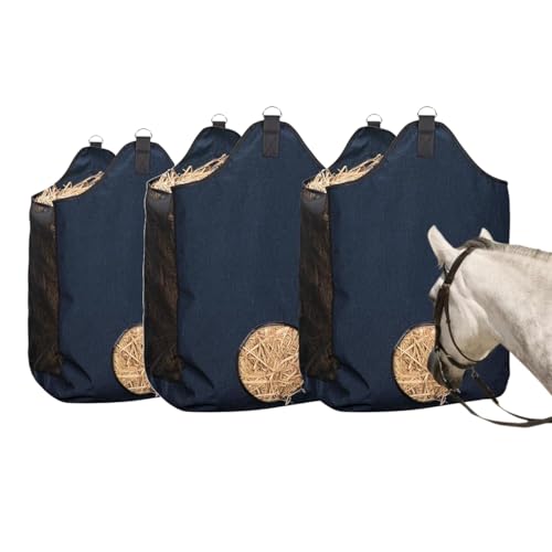 3PCS Hay Bags for Horse, Large Capacity Feeding Bag, Goat Hay Feeder, Hay Nets for Sheep, Open Feed Hole Hay Feeder for Slow Feeding (Small Blue & 2 Blue)