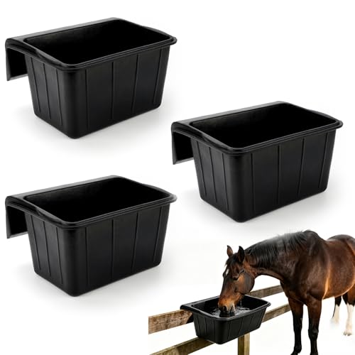 3 Pack 17 Quart Rubber Feed Pan, Horse Feed Pan with Stall Hook - color: Black-17 Quart, size: 17 Quart