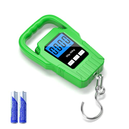 SKEAP Digital Fish Scale Hanging Scale Fishing Scale,110lb/50kg Luggage Scale,Upgrade Large Handle & Backlit LCD Display, Electronic Balance Digital Fishing Postal Scale,Green,Fishing Gifts for Men - color: Green
