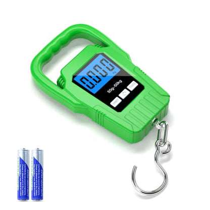 SKEAP Digital Fish Scale Hanging Scale Fishing Scale,110lb/50kg Luggage Scale,Upgrade Large Handle & Backlit LCD Display, Electronic Balance Digital Fishing Postal Scale,Green,Fishing Gifts for Men - color: Green