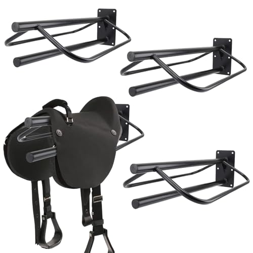 4 Pack Saddle Rack with Pad Bar,Heavy Duty Wall Mounted Saddle Stand Saddle Pad Rack for English Western Saddles Horses Blanket,Black - style: One Bar-4PCS