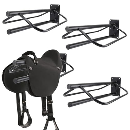 4 Pack Saddle Rack with Pad Bar,Heavy Duty Wall Mounted Saddle Stand Saddle Pad Rack for English Western Saddles Horses Blanket,Black - style: One Bar-4PCS