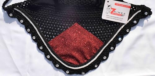 Red Glitter Saddle Pad Set Matching Ear Bonnet | Equestrian Show Gear | Horse Riding Matchy Set | Dressage or Jumping/Hunter - size: Pony