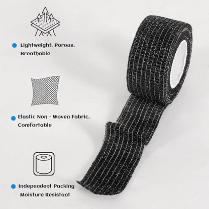 24 Rolls Elastic Self Adhesive Bandage Wrap 1 Inch, Breathable Non Woven Cohesive Bandage, Vet Wrap for Dogs, Ankle Sprains Swelling Medical First Aid Tape, Sports Athletic Tape Color Black - color: 1 Inch-24 Count Black