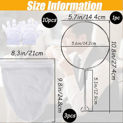 3 Pack Ultra Fine Mesh Strainer Bags, Reusable Food Grade Filter Bags with Stainless Steel Handle & Zipper Closure for Nut Milk, Coffee, Juices, Butter and Fresh Cheese