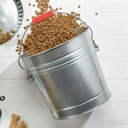 6-Gallon Galvanized Steel Storage Can with Locking Lid, Airtight Food Container for Dry Food, Pet Food, and Bird Seed
