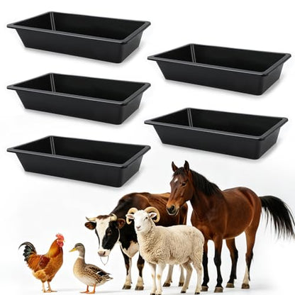 5 Pack 4.5 Gallon/18 Quart Plastic Livestock Feeder Water Trough - color: Black-18Quart, size: 18 Quart