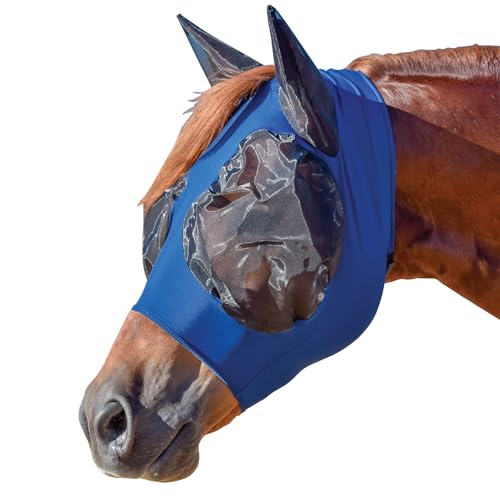 UltraFlex Comfort Plus Bug Eye Fly Horse Masks | Maximum Protection & Comfort | 95% UV Shield & Easy On/Off Design | Zipper with Forelock Saver | Color Navy | Size Medium - color: Navy, size: Medium, style: Zipper with Forelock Saver