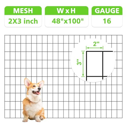 Black PVC Coated Welded Wire Fencing,2"x3" 16 Gauge,48inch H x 100ft L Garden Wire Fence Roll,2/3/4/5/6ft Tall x 50/100 ft Long Hardware Cloth Metal Mesh for Yard,Farm,Chicken,Dog,Vegetable Protection - color: Black, size: 2"x3" 48inx100ft