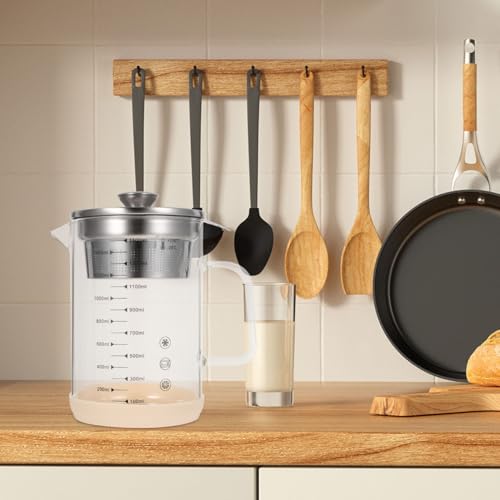 Hemobllo Soybean Milk Container with Strainer Fine Mesh Juice Strainer Pitcher for Tea Nut Milk and Juice Filtering Glass Jug 6.69 X 4.72 X 8.46 in 1 piece