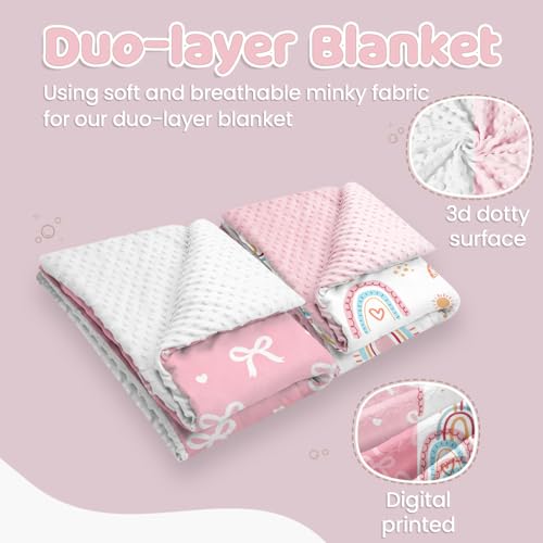 SANDJEST Minky Blanket 2 Pack with Dotted Back 30 x 40 Inches, Gift for Christmas Birthday (Bow, Rainbow) - color: Rainbow X Bow