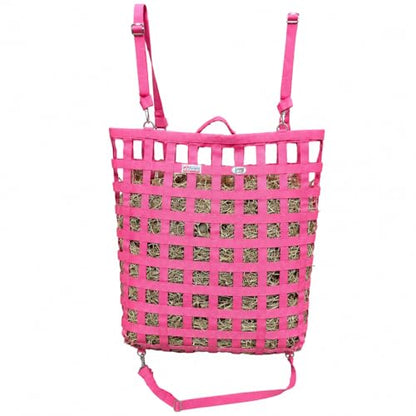 Tahoe Patented 4-Sided Slow Feed Hay Bag with Super Tough Bottom – 2"x2" Openings, Easy-Fill Plastic Ring Top, Holds 4 Flakes, Reinforced Nylon, Dust-Draining Design, 1-Year Warranty - color: Pink