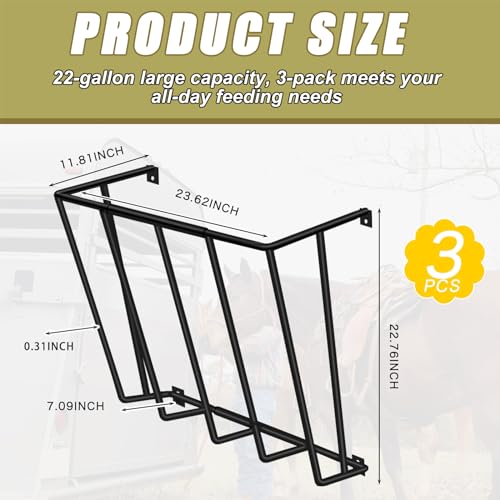 Zonon 3 Pcs Wall Mount Hay Rack for Goats Sheep Horses 22 Gallon Detachable Heavy Duty Hay Feeder 23.62 x 22.76 x 11.81 Inch Metal Livestock Hanging Feeder for Indoor Outdoor Farm