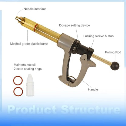 25ML Semi Automatic Livestock Syringe, 5 Gears Adjustable Continuous Repeating Syringe for Farm Ranch Cattle Cow Horse Goat Sheep Hog - size: 25ML Gray