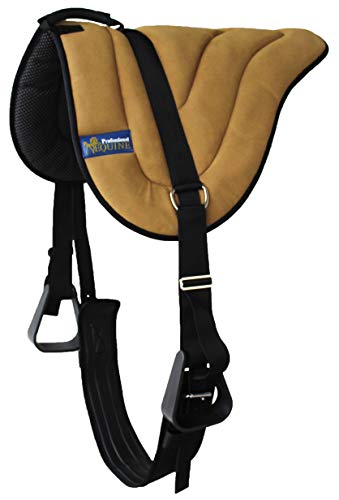 CHALLENGER Western Lightweight Neoprene Padded Bareback Saddle Pad with Stirrups & Cinch – Contoured Synthetic Suede Top, Non-Slip Neoprene Bottom – 23" x 30" - color: Tan