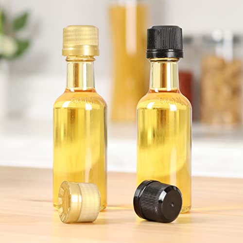 Mini Liquor Bottles With Black Lids, 56 Small Bottles and Tamper Evident Caps, 50ml 1.7 Oz - color: Black Caps