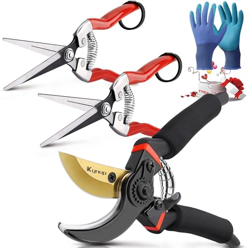 Kynup 3Pack Pruning Shears, Garden Shears, Pruning Shears for Gardening, Gardening Shears Scissors Clippers, Garden Tools Set with Gloves, Stainless Steel, Soft Grip Handle - style: Classic