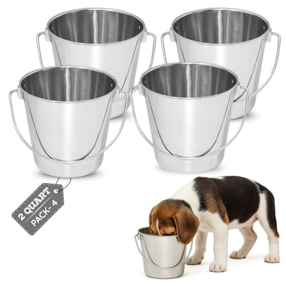 2Qt Stainless Steel Hanging Water Bucket for Dog Kennel 4-Pack - size: 2 Quart (Pack of 4)